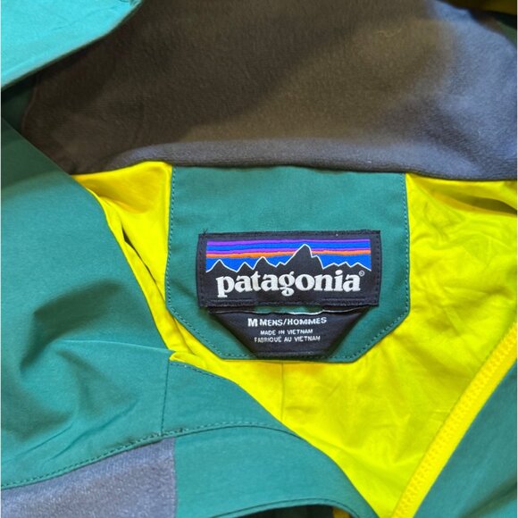 Patagonia Mens Green Yellow Powder Bowl Jacket Recco Medium Goretex - Picture 4 of 14